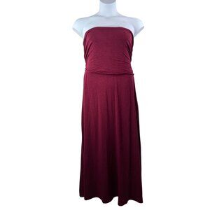 J.Jill strapless jersey knit‎ dress maroon beachy boho 90s sz L